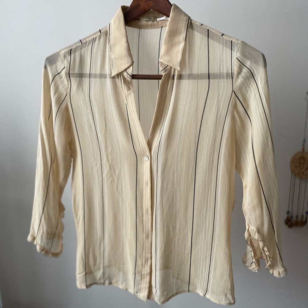Max Studio 100% Silk Striped Long-sleeve Blouse- Size S